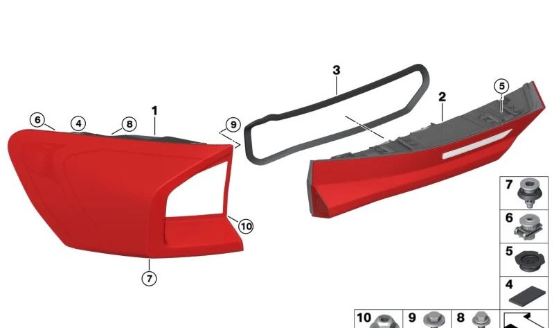 Junta de estanqueidad para piloto trasero izquierdo OEM 63215A4C4F5 para BMW (Modelos compatibles: Serie 1 F20, Serie 3 F30, Serie 5 G30, Serie 3 E46). Original BMW.