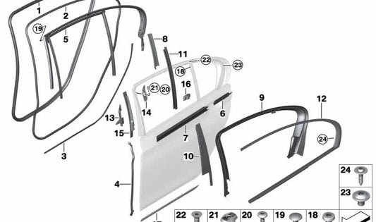 Moldura inferior de puerta izquierda OEM 51137397871 para BMW G11, G12. Original BMW.