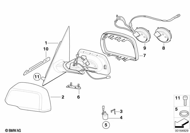 Heated right wing mirror for BMW X3 E83, E83N (OEM 51163448134). Original BMW.