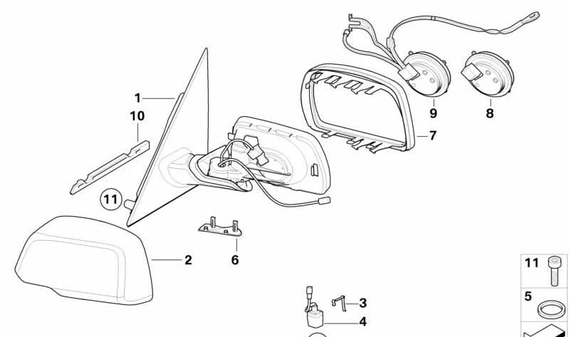 Espejo lateral calefactado izquierdo para BMW E83N (OEM 51163450519). Original BMW