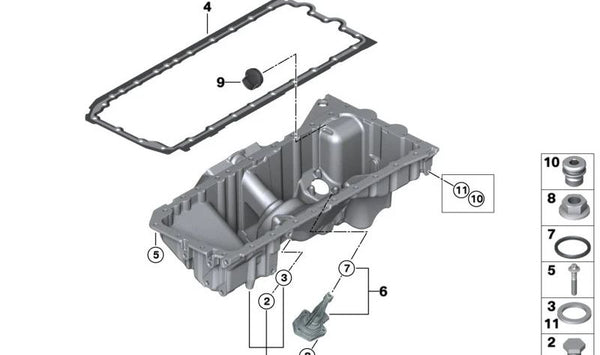 Cárter de aceite para BMW X5 E70N, X6 E71 (OEM 11137629210). Original BMW.