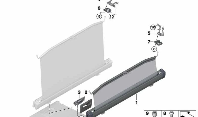 Rear left partition net bracket for BMW 5 Series G31, G31N (OEM 51477387503). Original BMW