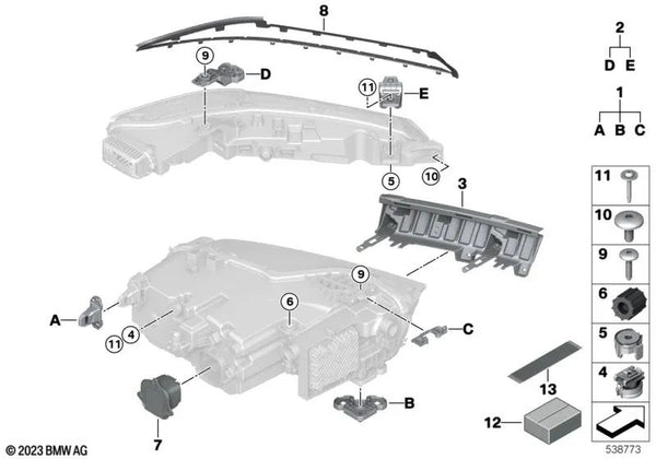 Soporte de faro delantero izquierdo para BMW G07N (OEM 63115A326B3). Original BMW