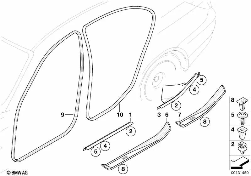 Moldura de entrada interior trasera izquierda para BMW E60, E60N, E61, E61N (OEM 51476987021). Original BMW