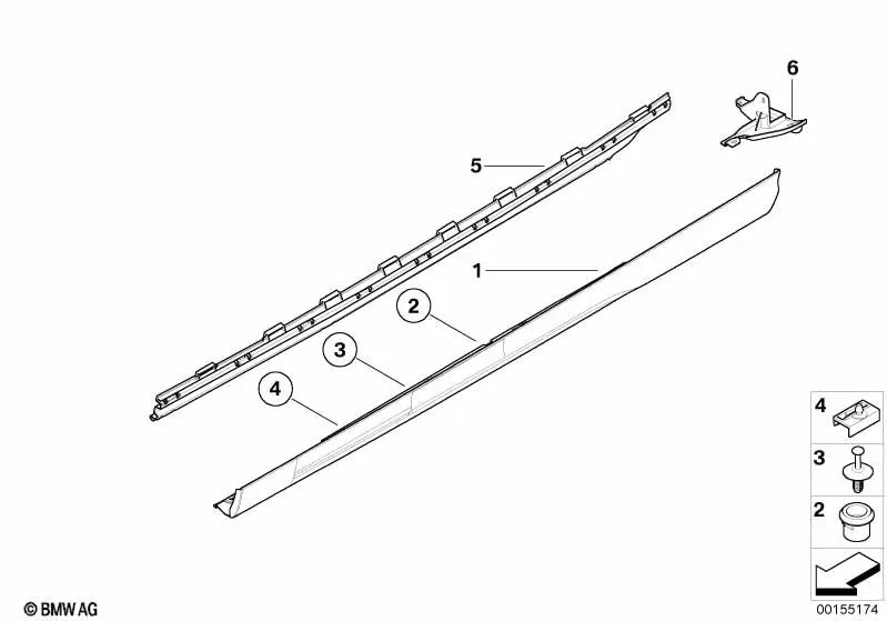 Moldura del umbral derecha imprimada para BMW Serie 3 E46 (OEM 51717125190). Original BMW