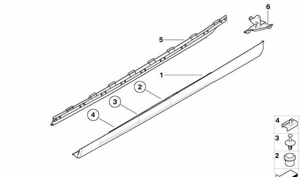 Guía lateral izquierda imprimada para BMW E46 (OEM 51717030895). Original BMW