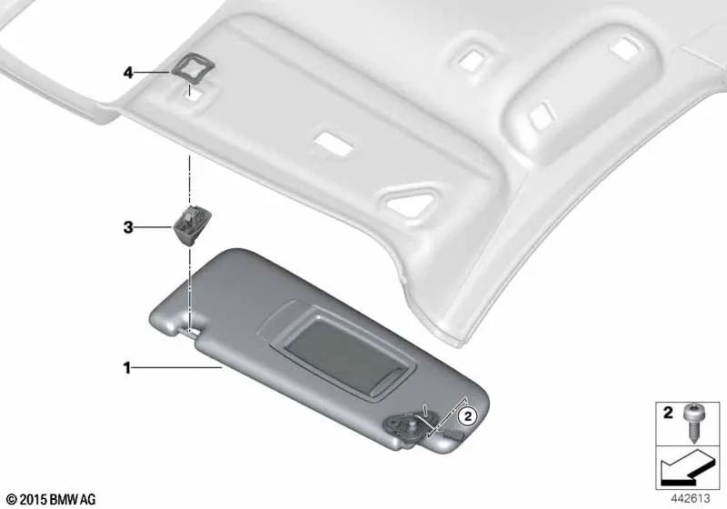 Alcantara sun visor with label right for BMW 7 Series G11, G11N, G12, G12N (OEM 51167408560). Original BMW.