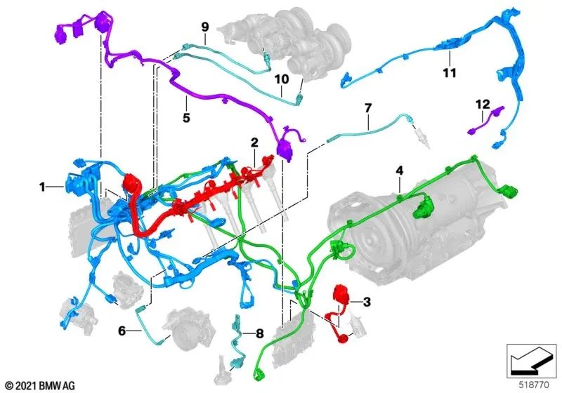 Injector/Ignition Wire Harness for BMW X5 G05, X6 G06, X7 G07 (OEM 12518693190). Genuine BMW.