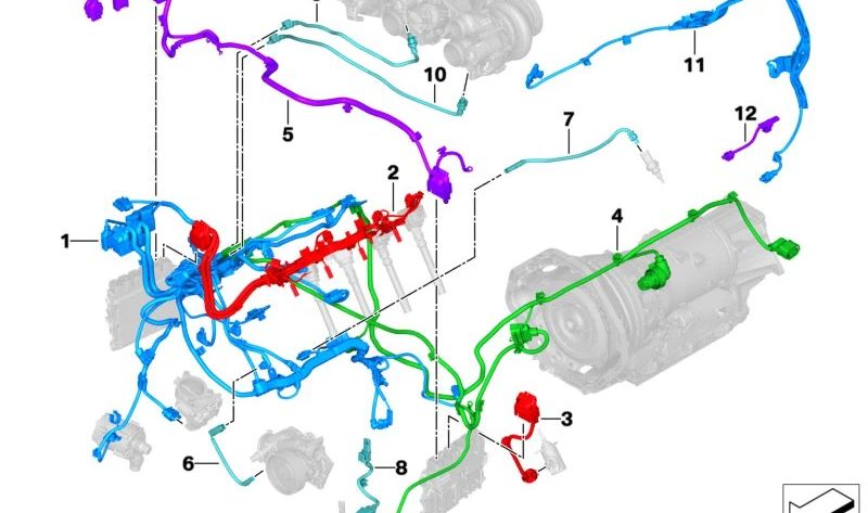 Verkabelung für Einspritzdüsen und Zündung für BMW G05, G06, G07 (OEM 12519895790). Original BMW