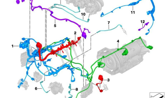 Wiring harness for injectors and ignition for BMW G05, G06, G07 (OEM 12519895790). Original BMW