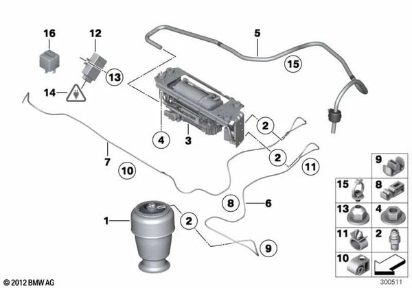 Unidad de control de suspensión neumática para BMW Serie 5 F11, F11N (OEM 37146860386). Original BMW