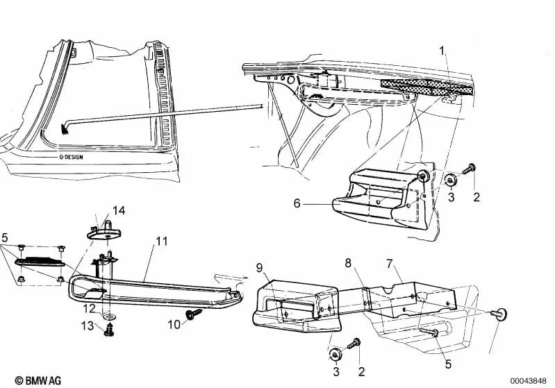 Right support for BMW Series 3 E30 (OEM 54210006369). Genuine BMW.