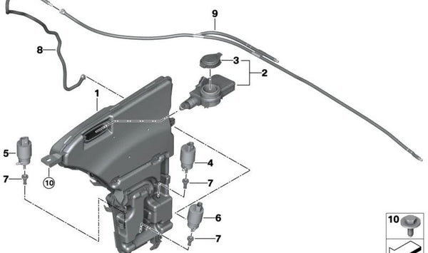 Depósito del Limpiaparabrisas para BMW G60, G61, G90, G70 (OEM 61665A3A029). Original BMW