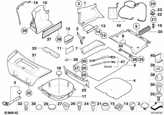 Revestimiento del maletero izquierdo para BMW E60, E60N (OEM 51477058153). Original BMW