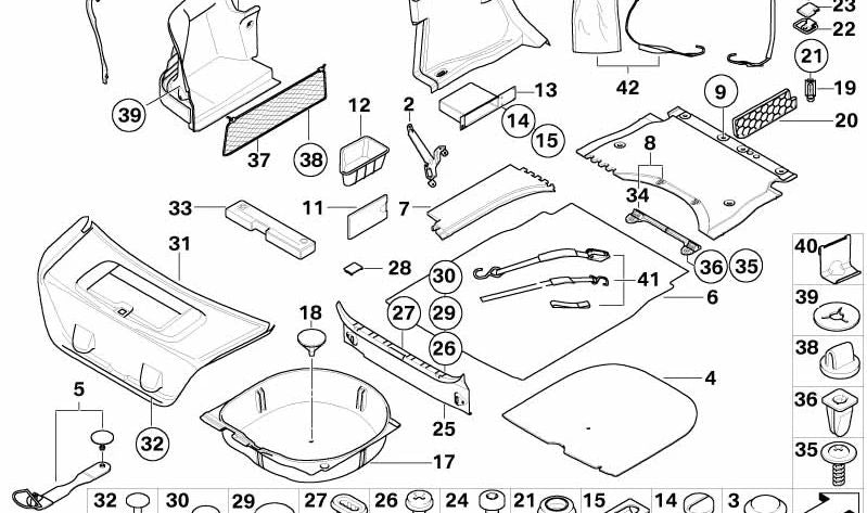 Cubierta derecha del suelo del maletero OEM 51477060046 para BMW Serie 5 (E60, E61). Original BMW.