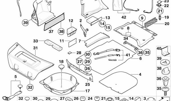 Revestimiento interior maletero OEM 51477024857 para BMW E60. Original BMW.