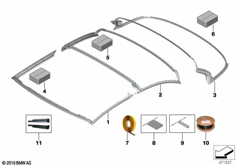 Sellado de Cubierta de Techo Medio para BMW F33, F83 (OEM 54377415363). Original BMW.