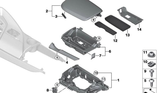 Alfombrilla para reposabrazos central para BMW I12, I15 (OEM 51169284719). Original BMW