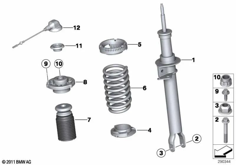 Amortiguador delantero derecho para BMW F13, F13N (OEM 31312284668). Original BMW.