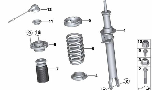 Right front shock absorber OEM 31317850116 for BMW F10, F06, F12, F13. Original BMW.