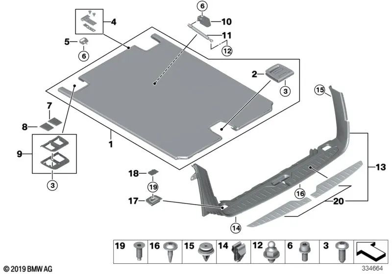 Top Tether Cover for BMW 5 Series F11, F11N (OEM 51477278362). Original BMW