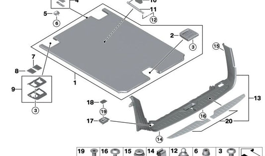 Anclaje de sujeción OEM 51477237603 para BMW F07 (Serie 5 GT), F11 (Serie 5 Touring). Original BMW.