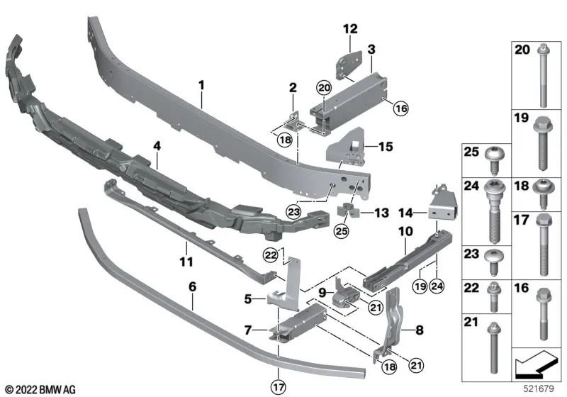 Adaptador inferior derecho para BMW Serie 2 U06, X1 U11, U12 (OEM 51118737338). Original BMW