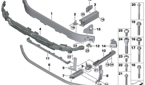 Conexión vertical derecha para BMW X1 U11, U12, MINI U25 (OEM 51119883574). Original BMW.