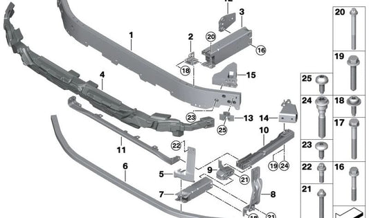 Rechts Crashbox für Mini F65, F66, U25, BMW F70, U06, U11, U12, U10 (OEM 51118737236). Original BMW