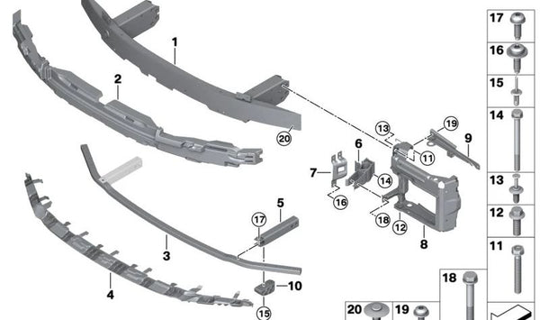 Soporte de parachoques delantero inferior para BMW G26 (OEM 51118738934). Original BMW