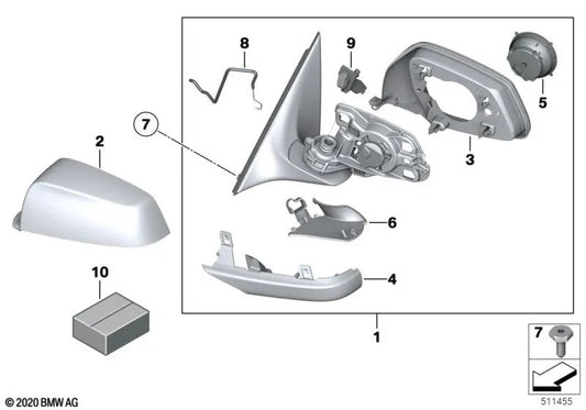 Left exterior mirror without heated glass for BMW F10, F11, F18 (OEM 51167321843). Original BMW.