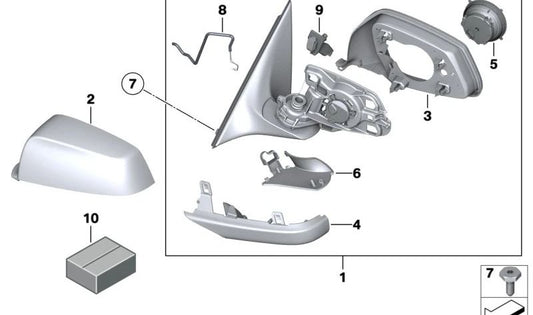 Espejo exterior sin cristal calefactable izquierdo para BMW F10, F11, F18 (OEM 51167321835). Original BMW