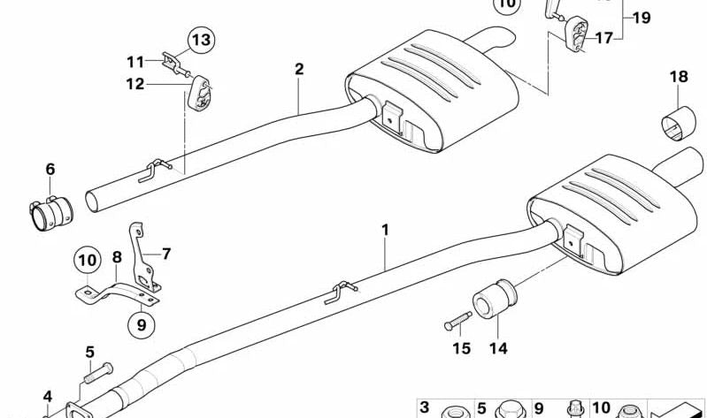 Silenciador trasero (escape) OEM 18307804616 para BMW E60, E61. Original BMW.