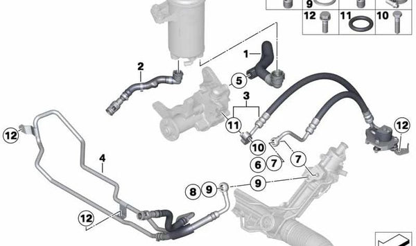 Tubería de retorno del radiador OEM 32416855248 para BMW F15, F16. Original BMW.