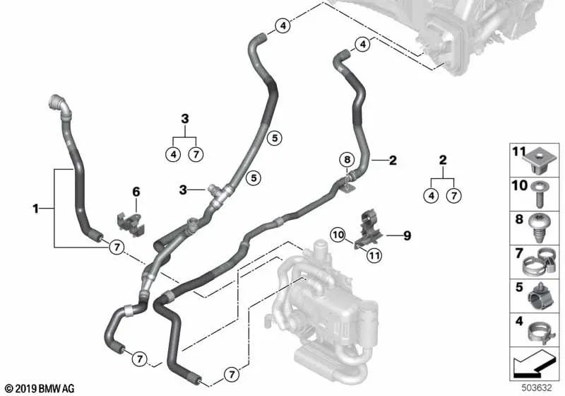 Manguera de refrigerante adelanta para BMW G05, G06, G07 (OEM 64219398809). Original BMW.