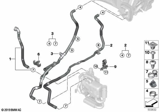 Manguera de refrigerante adelanta para BMW G05, G06, G07 (OEM 64219398809). Original BMW.