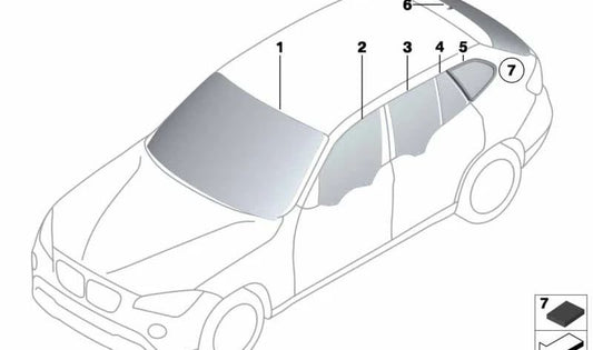 Ventana lateral trasera derecha tintada en negro OEM 51372991374 para BMW E84 (X1). Original BMW.