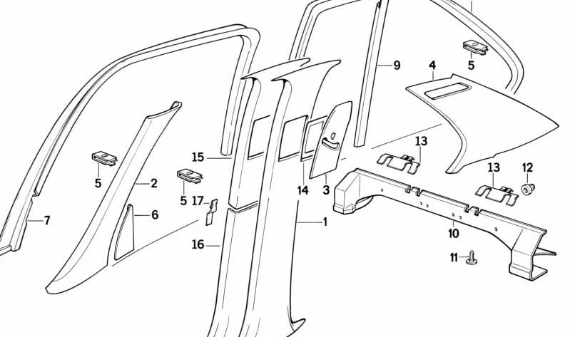 Revestimiento columna trasera derecha para BMW E34 (OEM 51431973398). Original BMW