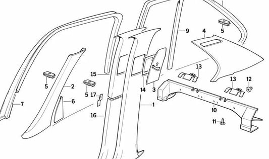 Revestimiento columna trasera derecha para BMW E34 (OEM 51431973398). Original BMW