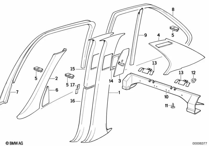 Revestimiento columna trasera derecha para BMW Serie 5 E34 (OEM 51438126456). Original BMW