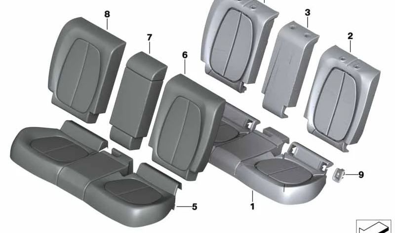 Funda de respaldo de asiento de cuero OEM 52207375700 para BMW F45 Serie 2 Active Tourer, F48 X1. Original BMW