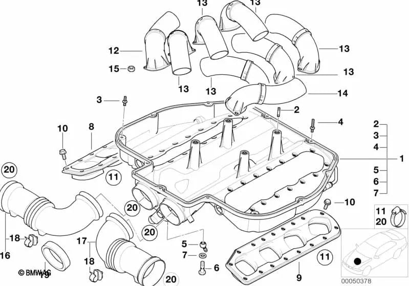 Parte inferior del colector de aire para BMW Serie 5 E39, Z8 E52 (OEM 11617831265). Original BMW