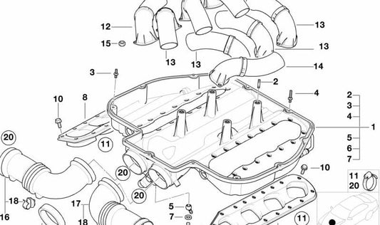 Manguito de admisión derecho OEM 11617830745 para BMW E52. Original BMW.