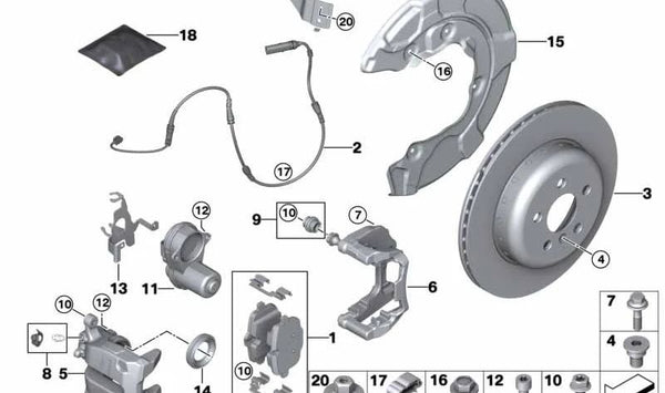 Carcasa de pinza de freno izquierda para BMW Serie 2 G42, Serie 3 G20, G21, Serie 4 G22, G23, G26, Z4 G29 (OEM 34208836849). Original BMW.