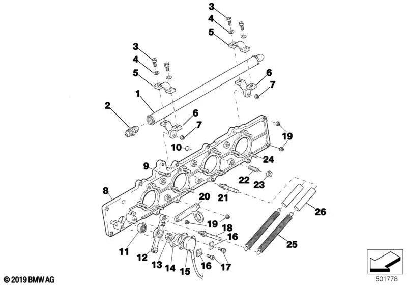 Soporte de cable Bowden para varios modelos/series de BMW (OEM 13541416040). Original BMW.