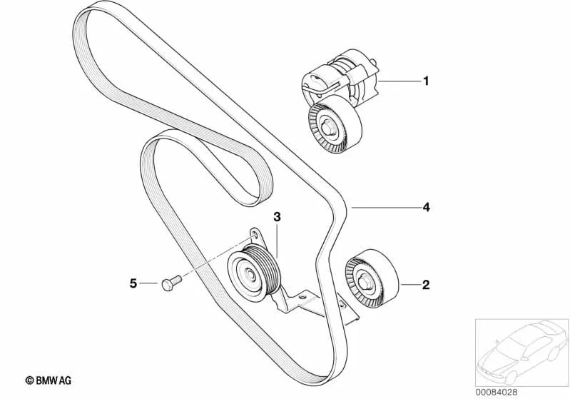 Polea de desvío para BMW Serie 1 E81, E82, E87, E87N, E88, Serie 3 E46, E90, E90N, E91, E91N, E92, E92N, E93, E93N, Serie 5 E60N, X1 E84, X3 E83, E83N, Z4 E85 (OEM 11281440378). Original BMW.