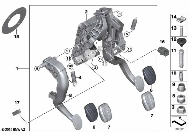 Perno cilindro maestro para BMW Serie 1 F40, F52, Serie 2 F44, F45, F45N, F46, F46N, X1 F48, F48N, X2 F39, Mini F54, F54N, F55, F55N, F56, F56N, F57, F57N, F60, F60N (OEM 35006860670). Original BMW.