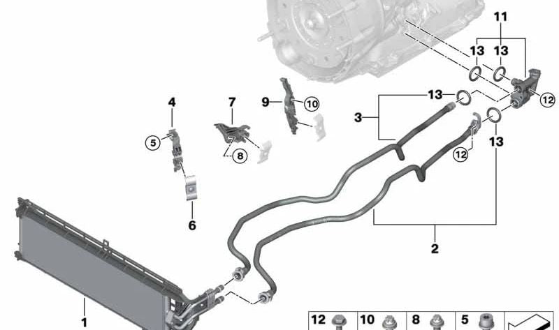 Tubo di ritorno del radiatore dell'olio di trasmissione OEM 17228671665 per BMW G01, G08, G02. BMW originale.