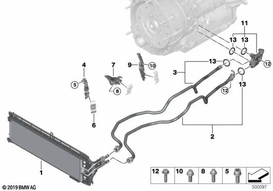 Transmission Oil Cooler Feed Line for BMW X3 G01, G01N, G08, X4 G02 (OEM 17228672935). Original BMW.