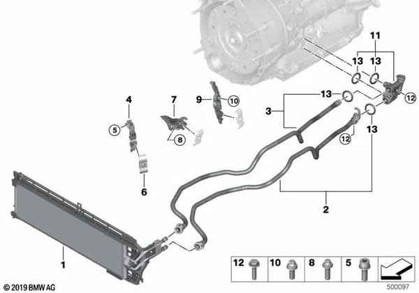 Línea de alimentación del enfriador de aceite de transmisión para BMW X3 G01, G01N, G08, X4 G02 (OEM 17228672935). Original BMW.